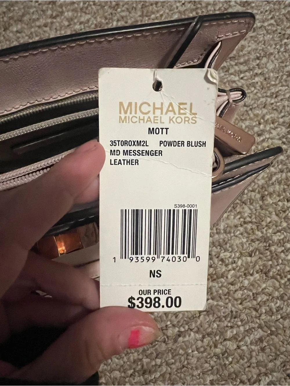 Michael Kors Blush Pink Leather Top-Handle Satchel with Gold MK Emblem